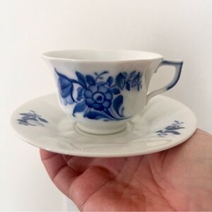 Vintage 1947 Royal Copenhagen Blue Flower Hand Painted Tea Cup & Saucer #10/8652